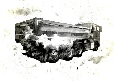 Sarı damperli kamyon çizimi eskiz çizimi antika antika