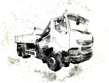 Sarı damperli kamyon çizimi eskiz çizimi antika antika