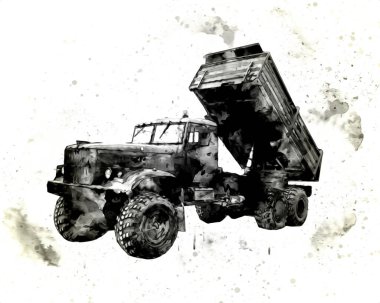 Sarı damperli kamyon çizimi eskiz çizimi antika antika