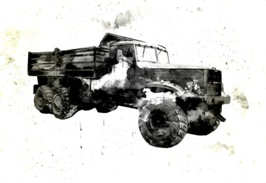 Sarı damperli kamyon çizimi eskiz çizimi antika antika