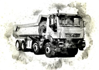 Sarı damperli kamyon çizimi eskiz çizimi antika antika