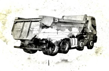 Sarı damperli kamyon çizimi eskiz çizimi antika antika