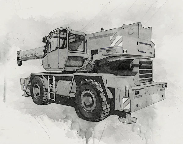 Nşaat Sahasında Forklift Yapım Parçaları Çizim Sanatını Yükseltmeye Hazırlanıyor — Stok fotoğraf
