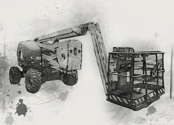Forklift Construction Site Preparing Raise Construction Parts Illustrator Art Drawing — Stock Photo, Image