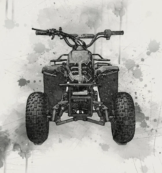 Atv Quad Geländewagen Mit Clipping Pfad Illustration Zeichnung Skizze Vintage — Stockfoto