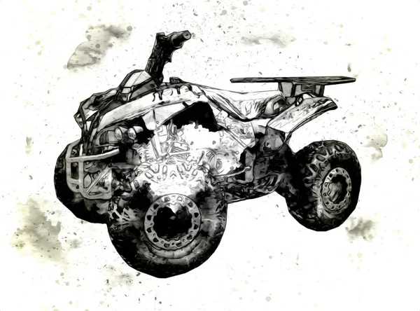 Atv Quad Мотоцикл All Terrain Автомобіль Відсічним Контуром Мистецтво Ілюстрація — стокове фото