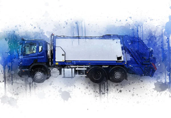 Camião Lixo Com Lixo Pode Levantar Braço Horizontal Desenho Ilustração — Fotografia de Stock