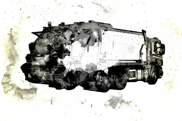 Camion Poubelle Avec Poubelle Peut Soulever Bras Horizontal Illustration Art — Photo