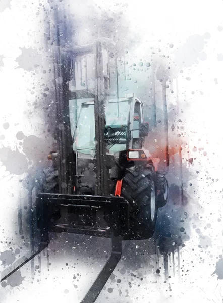 Forklift Truck White Isolated Background Art Illustration Drawing Sketch — Stock Photo, Image