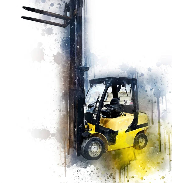 Beyaz Izole Edilmiş Arkaplan Resim Çizimi Üzerine Forklift Kamyonu — Stok fotoğraf