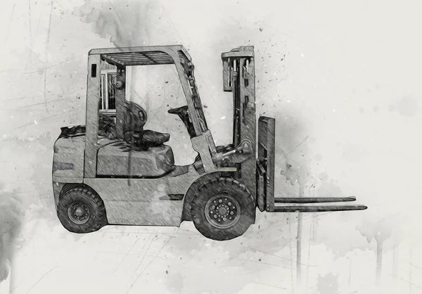 Forklift Truck White Isolated Background Art Illustration Drawing Sketch — Stock Photo, Image