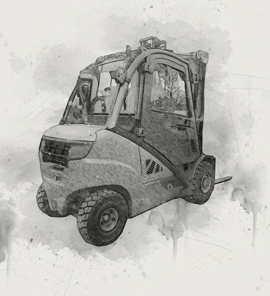 Forklift Truk Pada Latar Belakang Seni Terisolasi Putih Gambar Sketsa — Stok Foto