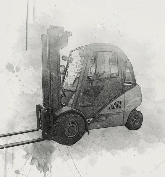 Forklift Truck White Isolated Background Art Illustration Drawing Sketch — Stock Photo, Image