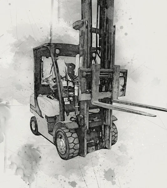 Forklift Truck White Isolated Background Art Illustration Drawing Sketch — Stock Photo, Image