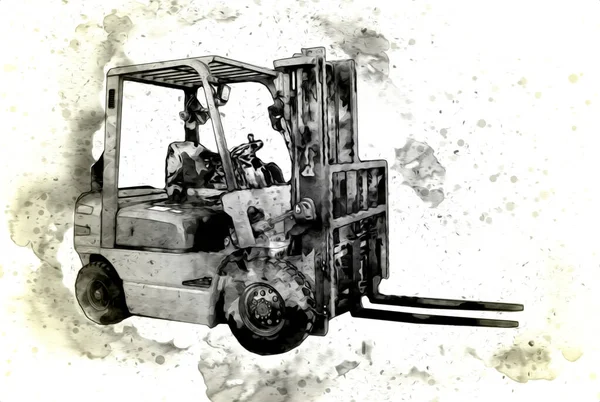 Carrello Elevatore Camion Sfondo Bianco Isolato Arte Illustrazione Disegno Schizzo — Foto Stock