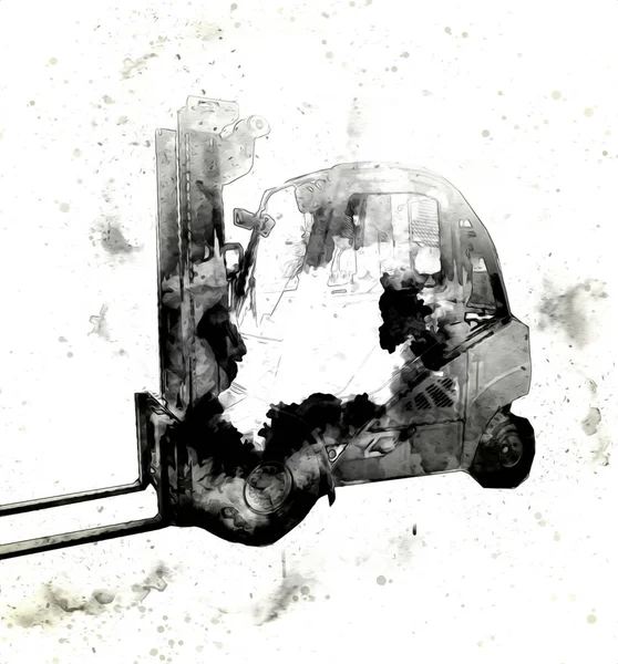Carrello Elevatore Camion Sfondo Bianco Isolato Arte Illustrazione Disegno Schizzo — Foto Stock
