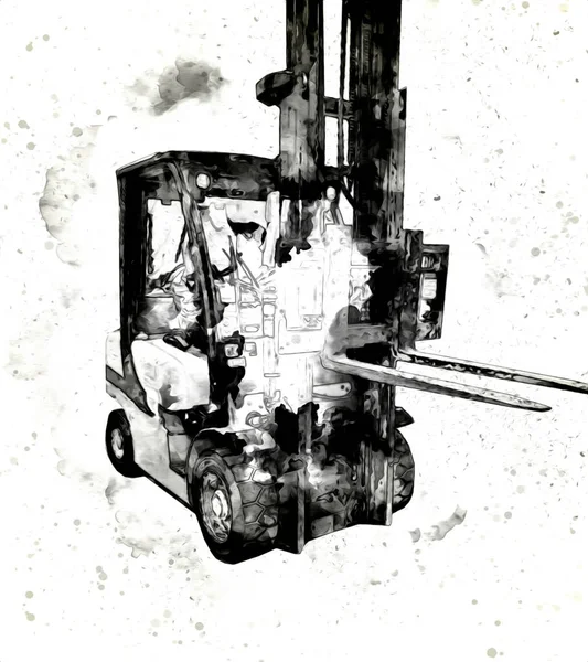 Beyaz izole edilmiş arkaplan resim çizimi üzerine forklift kamyonu