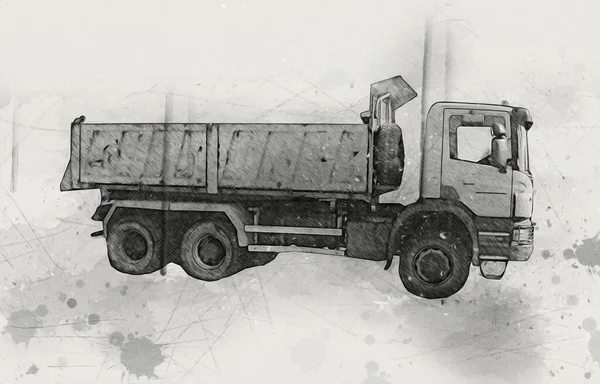 Żółty Wywrotka Ilustracja Sztuka Rysunek Szkic Retro Antyczne Vintage — Zdjęcie stockowe