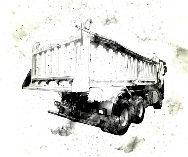 Camion Benne Jaune Illustration Art Dessin Croquis Rétro Antique Vintage — Photo