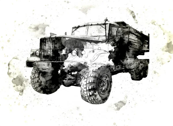 Sarı damperli kamyon çizimi eskiz çizimi antika antika