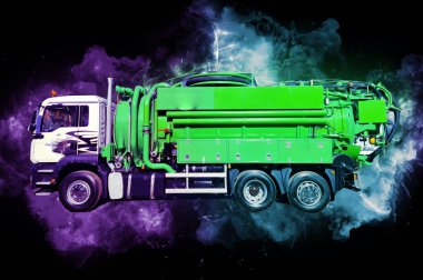 Büyük bir benzin deposu yol alıyor. Resim, antika, antika.