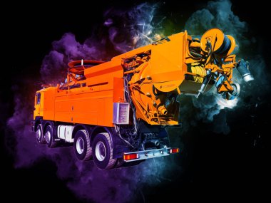 Büyük bir benzin deposu yol alıyor. Resim, antika, antika.