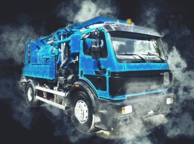 Büyük bir benzin deposu yol alıyor. Resim, antika, antika.