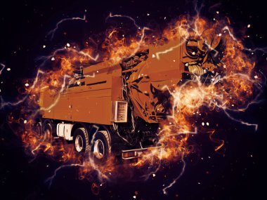 Büyük bir benzin deposu yol alıyor. Resim, antika, antika.