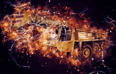 Gezici vinç yükselişte açık hava kamyon vintage çizim çizimi