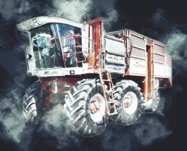 Modern tarımsal birleşim beyaz arka planda izole edilmiş eskiz eskizi antika