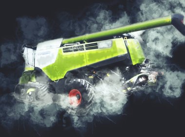 Modern tarımsal birleşim beyaz arka planda izole edilmiş eskiz eskizi antika