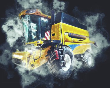 Modern tarımsal birleşim beyaz arka planda izole edilmiş eskiz eskizi antika