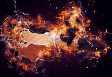 Ağır sarı siyah çekiç matkap matkap elle delme aleti beyaz arka planda izole edilmiş. İnşaat sektörü araçları kavramı