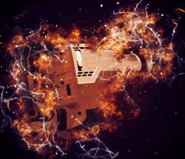 Ağır sarı siyah çekiç matkap matkap elle delme aleti beyaz arka planda izole edilmiş. İnşaat sektörü araçları kavramı