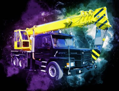 İnşaat sahasında forklift, yapım parçaları çizim sanatını yükseltmeye hazırlanıyor