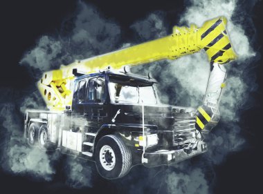 İnşaat sahasında forklift, yapım parçaları çizim sanatını yükseltmeye hazırlanıyor