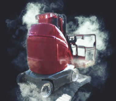 İnşaat sahasında forklift, yapım parçaları çizim sanatını yükseltmeye hazırlanıyor