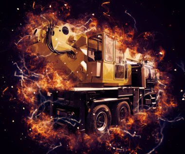 İnşaat sahasında forklift, yapım parçaları çizim sanatını yükseltmeye hazırlanıyor