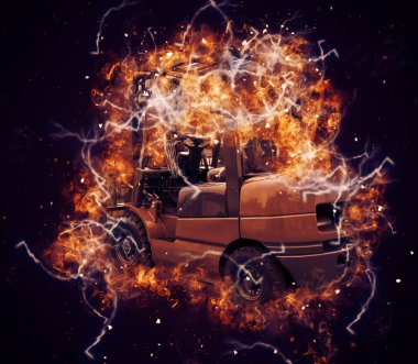 Beyaz izole edilmiş arkaplan resim çizimi üzerine forklift kamyonu