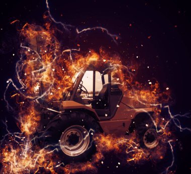 Beyaz izole edilmiş arkaplan resim çizimi üzerine forklift kamyonu