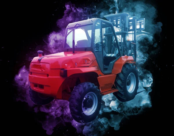 Beyaz Izole Edilmiş Arkaplan Resim Çizimi Üzerine Forklift Kamyonu — Stok fotoğraf