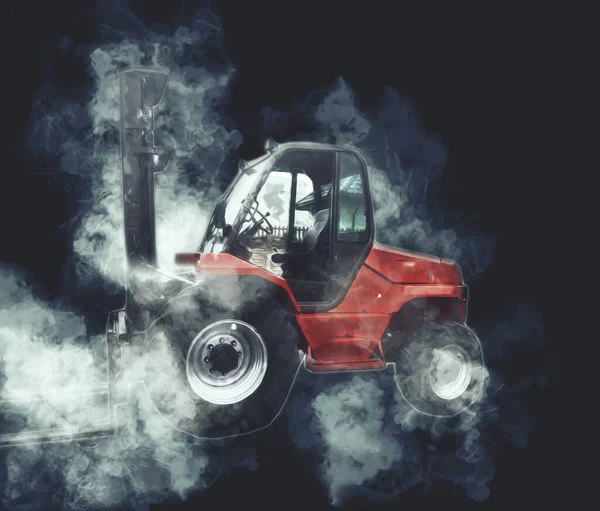 Beyaz Izole Edilmiş Arkaplan Resim Çizimi Üzerine Forklift Kamyonu — Stok fotoğraf