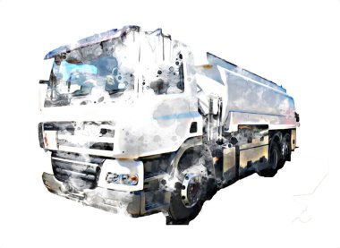 Büyük bir benzin deposu yol alıyor. Resim, antika, antika.