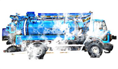 Büyük bir benzin deposu yol alıyor. Resim, antika, antika.