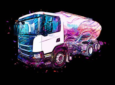 Büyük bir benzin deposu yol alıyor. Resim, antika, antika.