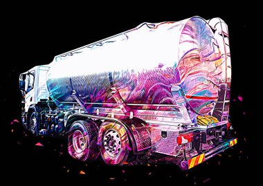 Büyük bir benzin deposu yol alıyor. Resim, antika, antika.