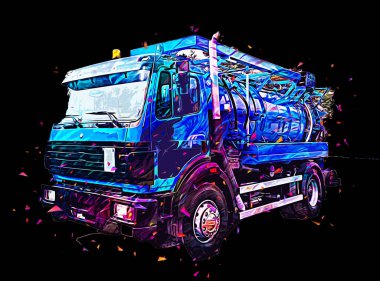 Büyük bir benzin deposu yol alıyor. Resim, antika, antika.