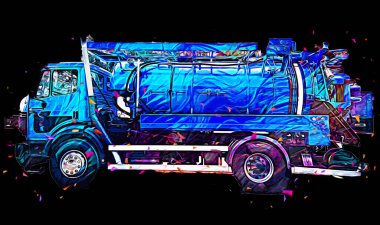 Büyük bir benzin deposu yol alıyor. Resim, antika, antika.