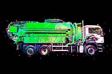 Büyük bir benzin deposu yol alıyor. Resim, antika, antika.