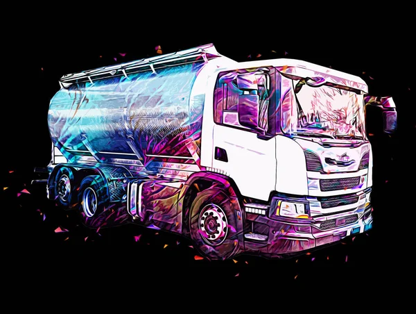 Büyük bir benzin deposu yol alıyor. Resim, antika, antika.